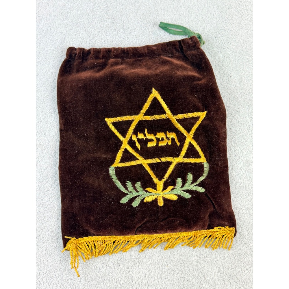 Velvet‎ Tefillin Bag Star of David Vintage Embroidery Tassel Drawstring Pouch